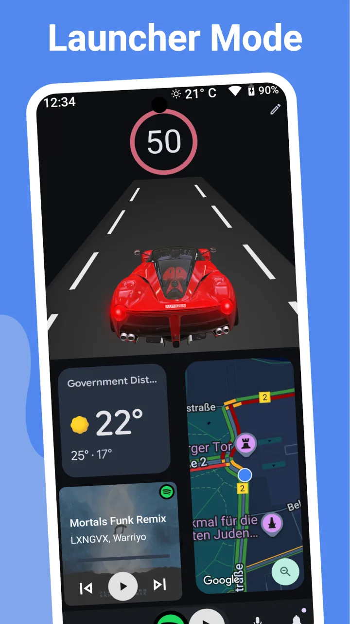 Tryb launchera AutoZen z prędkościomierzem i widżetami
