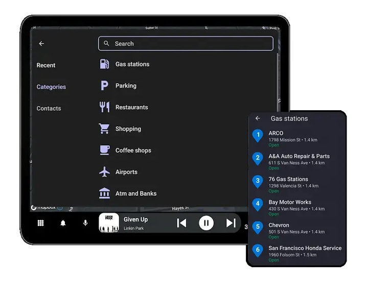 Animowane demo: wyszukiwanie miejsc i punktów POI w AutoZen
